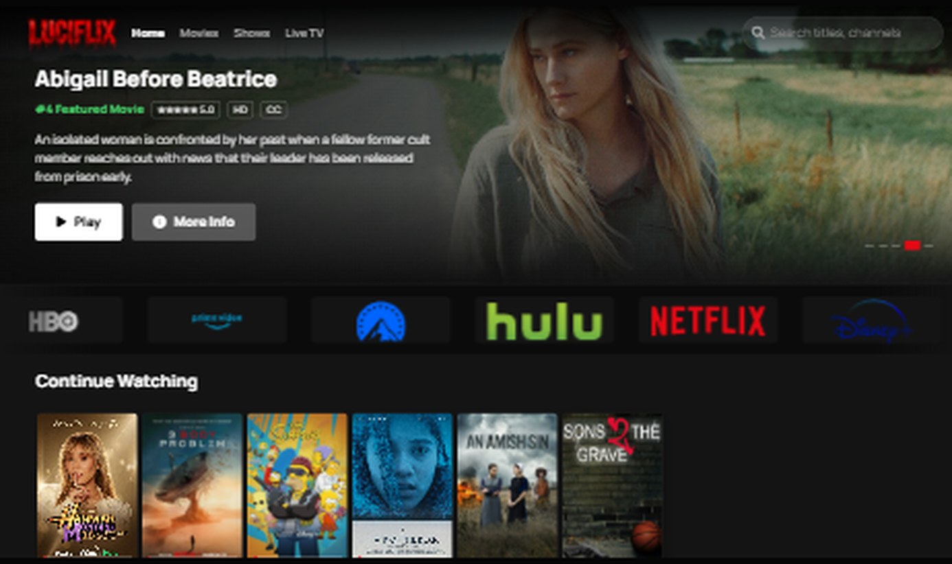 Luciflix home screen on a Smart TV